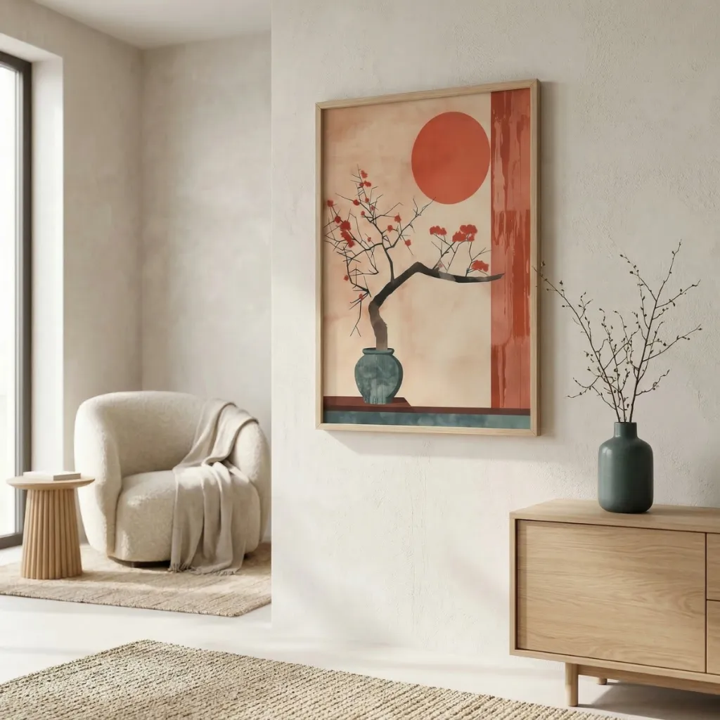 Japandi Abstract Floral Composition Poster, Terracotta — where minimalism meets durability