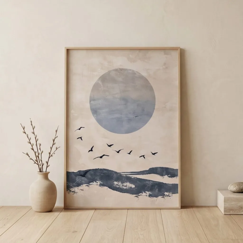 Japandi Abstract Full Moon Poster