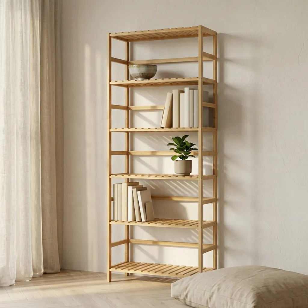 7-Tier Japandi Bamboo Shelf — a piece designed for serenity