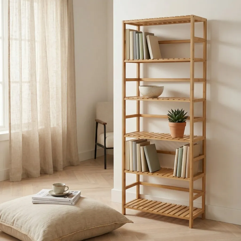 7-Tier Japandi Bamboo Shelf — where minimalism meets durability