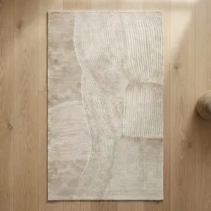 Japandi Beige Rectangular Rug with Wavy Lines — view 1