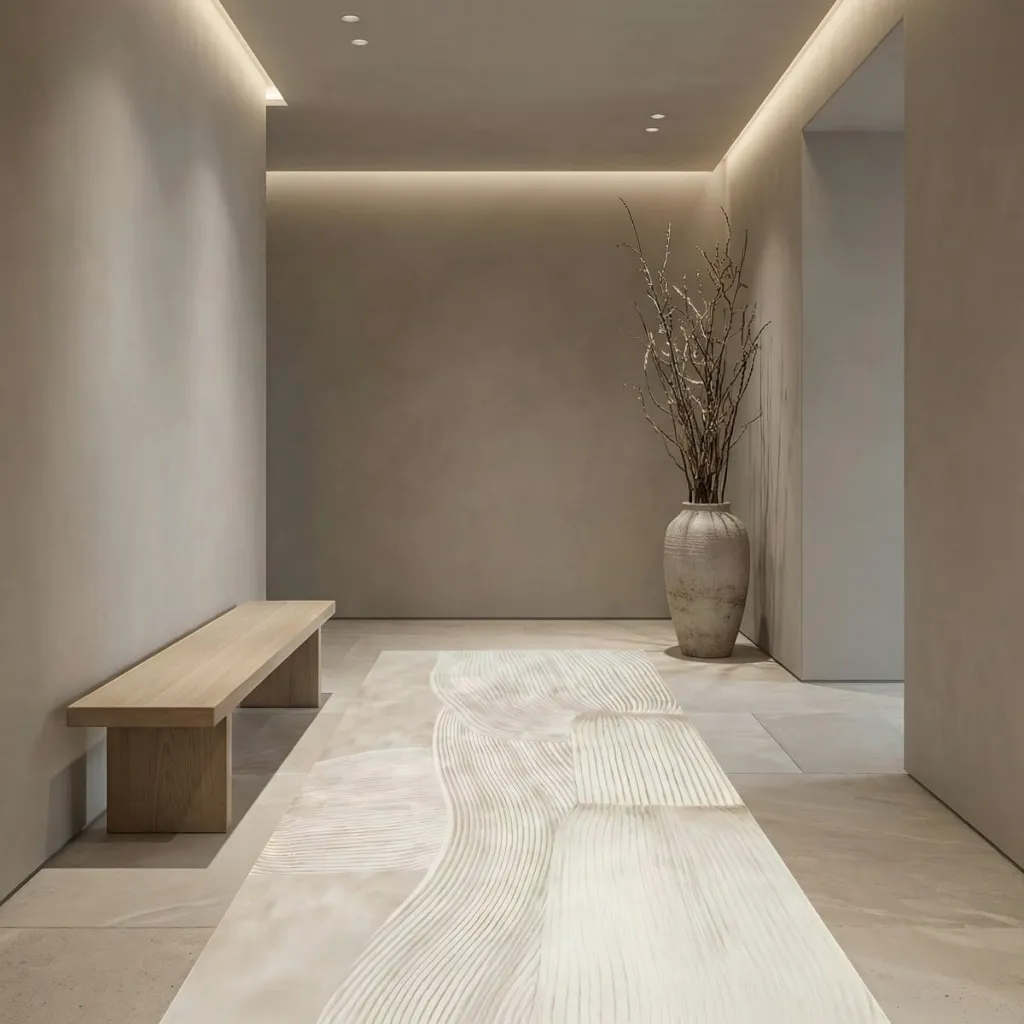 Japandi Beige Rectangular Rug with Wavy Lines — where minimalism meets durability