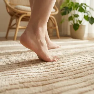 Japandi Beige Rectangular Rug with Wavy Lines — view 4
