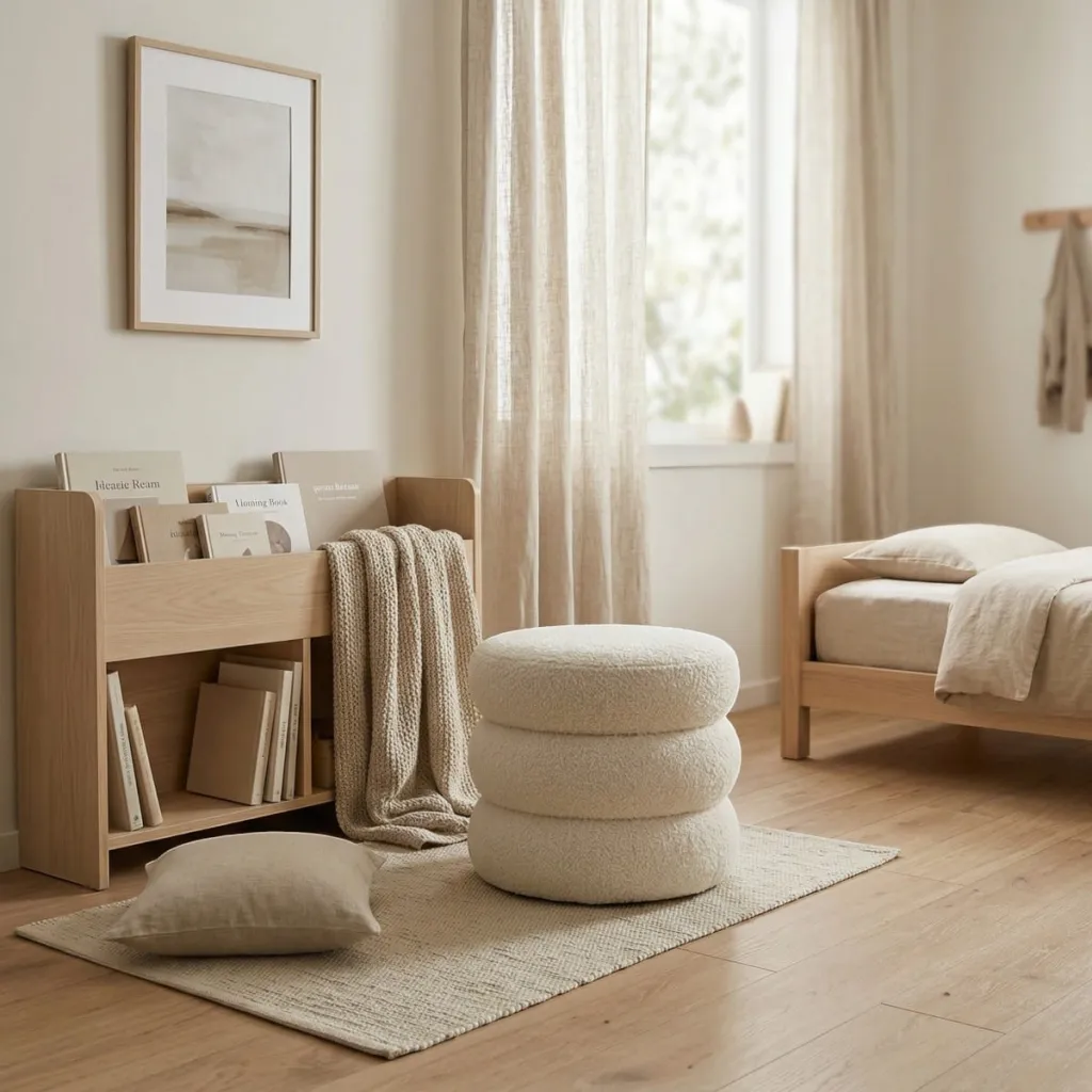 Japandi Boucle Pouf in Beige — a piece designed for serenity