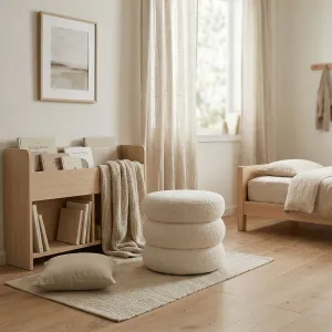 Japandi Boucle Pouf in Beige — view 2