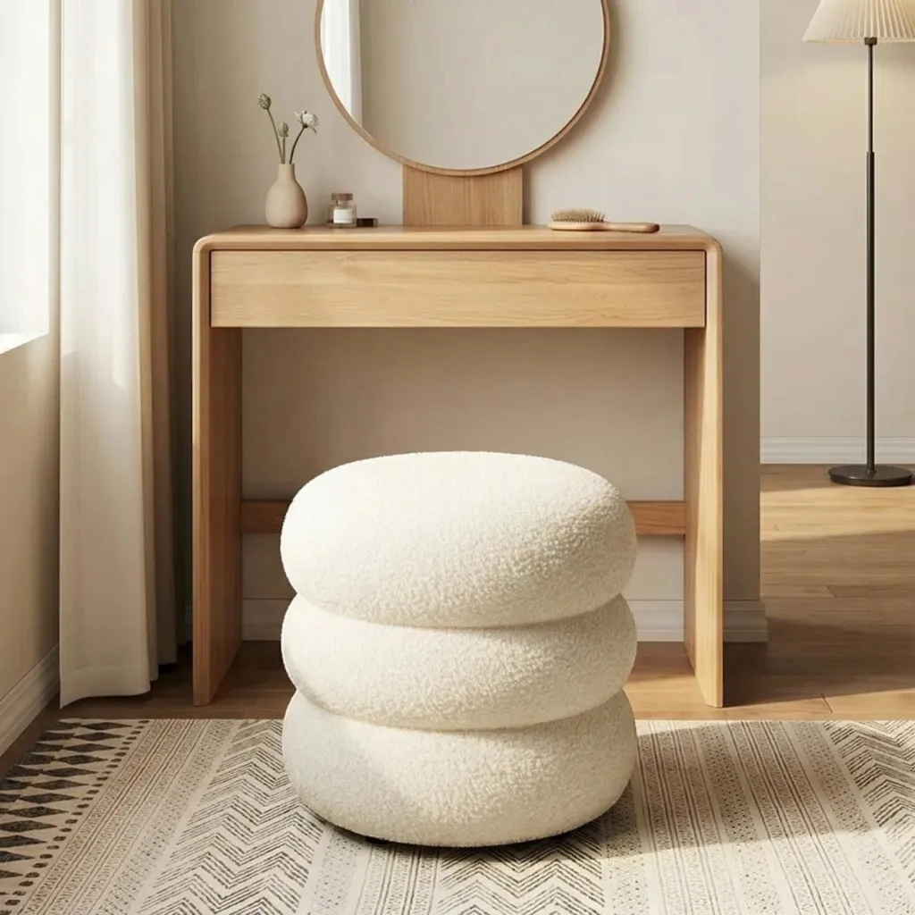 Japandi Boucle Pouf in Beige — where minimalism meets durability