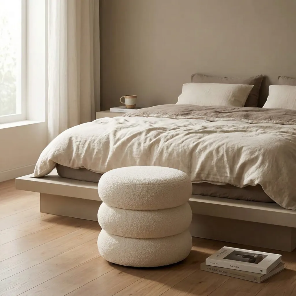 Japandi Boucle Pouf in Beige — flexible, beautiful styling