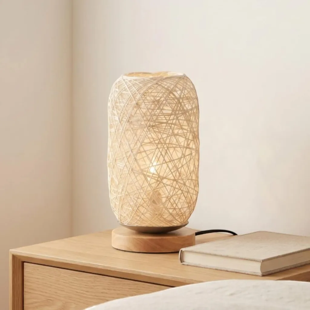 Japandi Braided Hemp Rope Lamp with Cocoon Light Effect