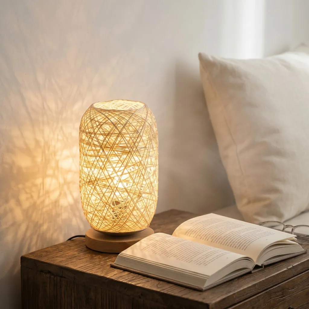 Japandi Braided Hemp Rope Lamp with Cocoon Light Effect — flexible, beautiful styling
