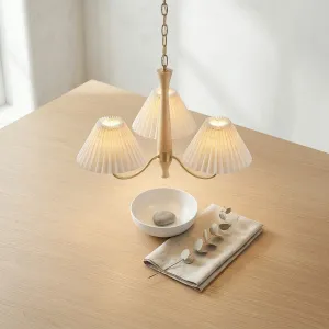 Japandi Brass and Walnut Chandelier with Pleated Shades — view 2