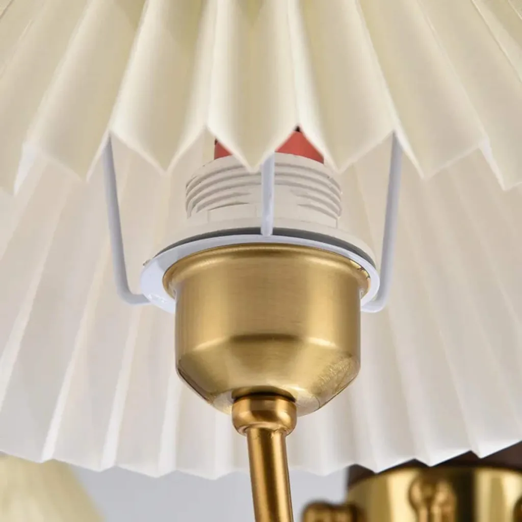 Japandi Brass and Walnut Chandelier with Pleated Shades — flexible, beautiful styling