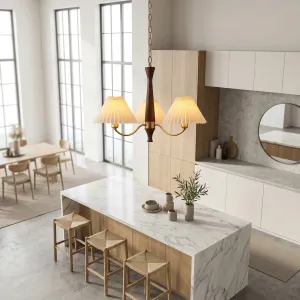 Japandi Brass and Walnut Chandelier with Pleated Shades — view 5