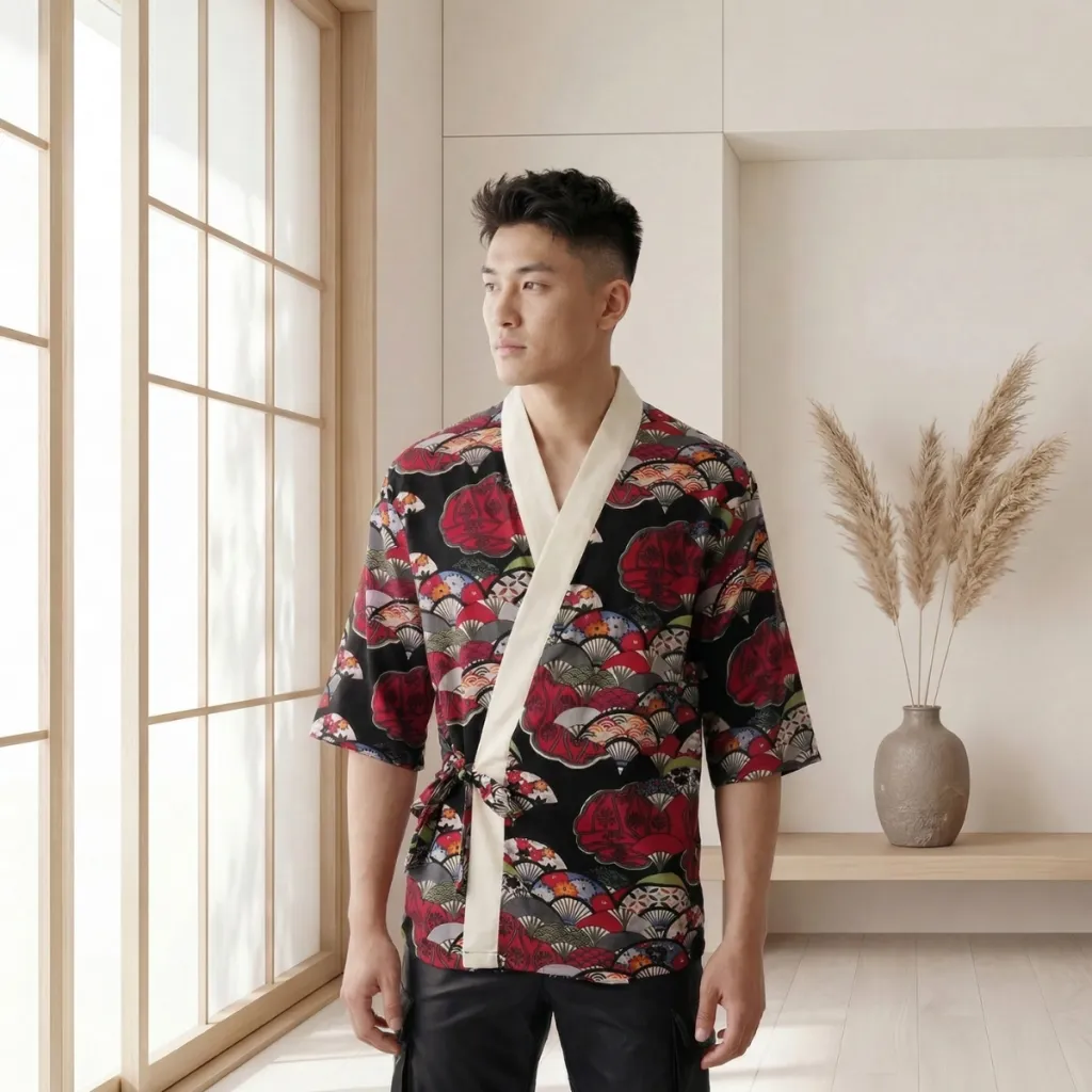 Japandi Colorful Print Jacket for Men — flexible, beautiful styling