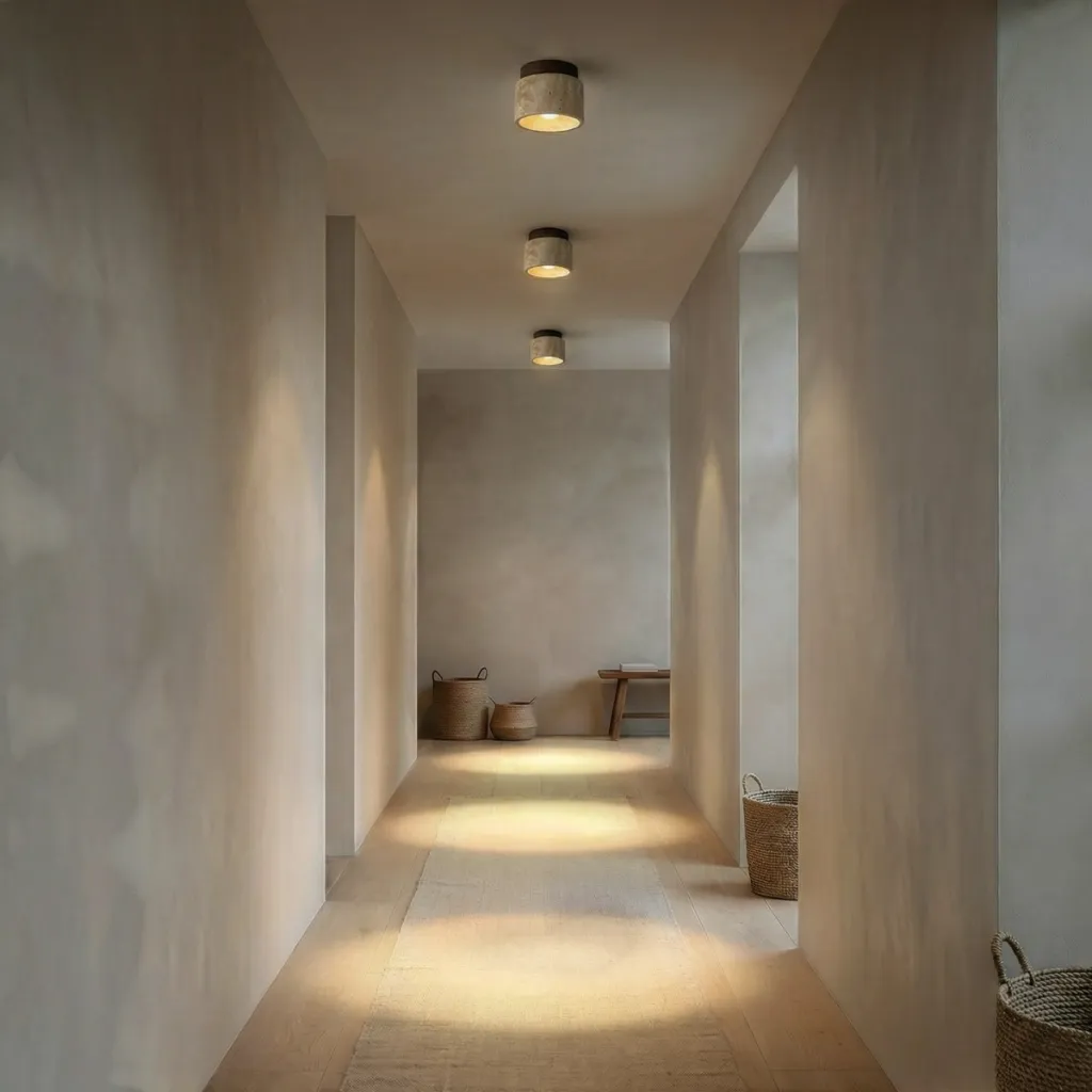 Japandi Cylindrical Ceiling Light in Stone and Natural Wood — flexible, beautiful styling