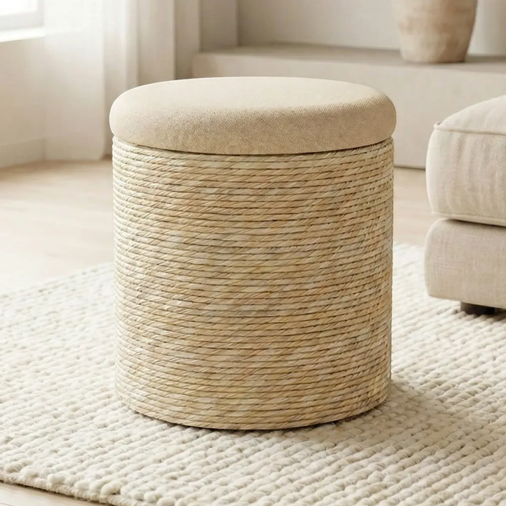 Japandi Cylindrical Natural Fiber Pouf