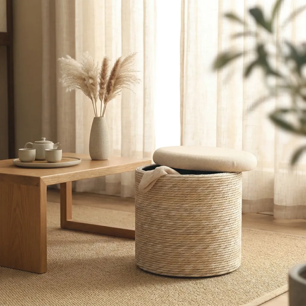 Japandi Cylindrical Natural Fiber Pouf — flexible, beautiful styling