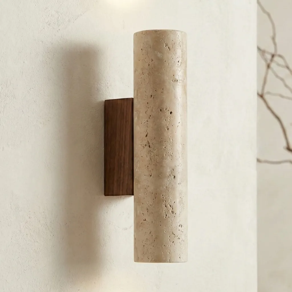 Cylindrical Stone Japandi Wall Sconce with Dual Diffusion