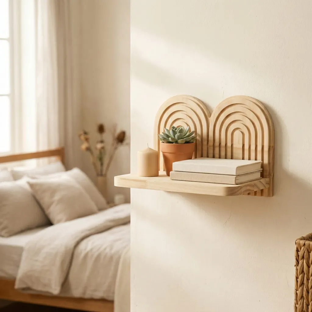 Japandi Floating Arch Shelf in Natural Light Wood — a piece designed for serenity