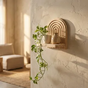 Japandi Floating Arch Shelf in Natural Light Wood — view 3