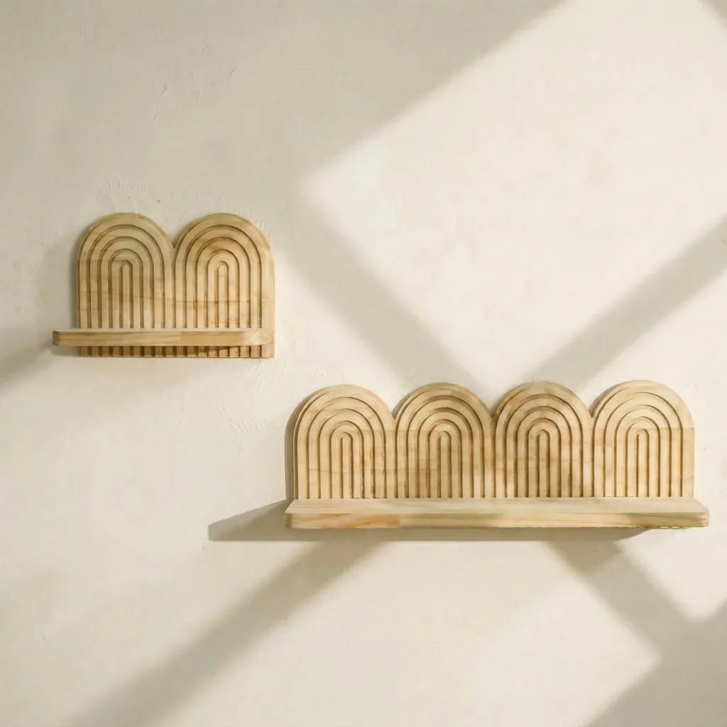 Japandi Floating Arch Shelf in Natural Light Wood — flexible, beautiful styling