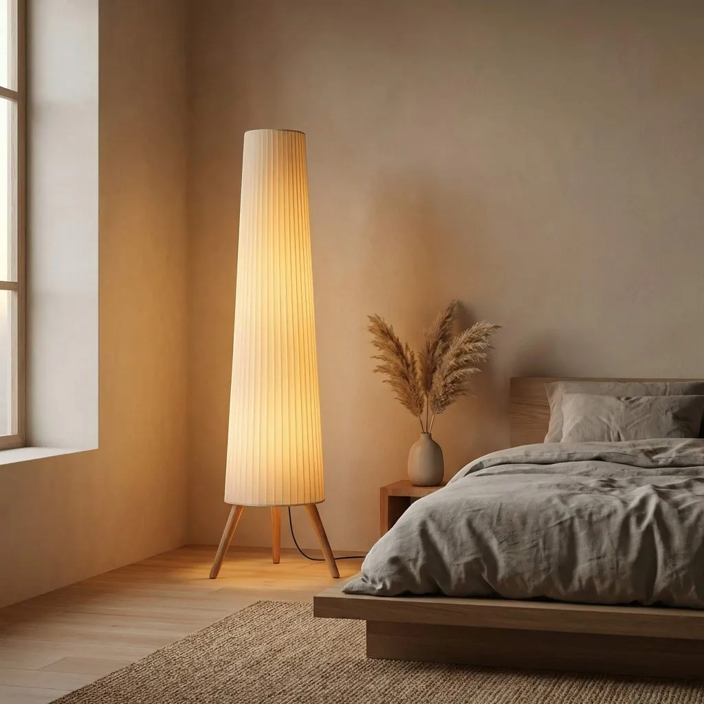 Japandi Floor Lamp with Pleated Shade and Natural Wood — a piece designed for serenity