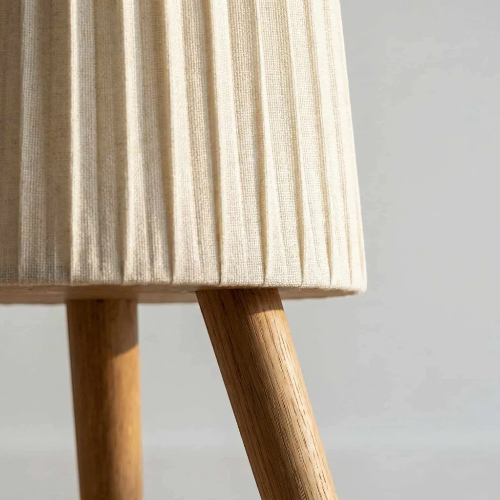 Japandi Floor Lamp with Pleated Shade and Natural Wood — flexible, beautiful styling