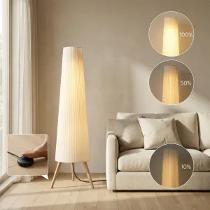 Japandi Floor Lamp with Pleated Shade and Natural Wood — view 6