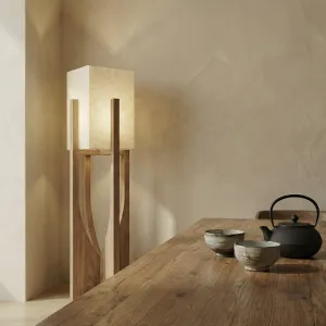 Sleek Japandi Floor Lamp in Wood and Beige Fabric — view 3