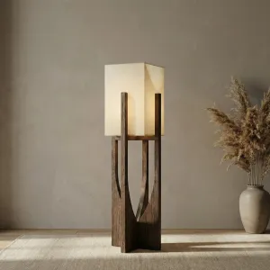 Sleek Japandi Floor Lamp in Wood and Beige Fabric — view 5