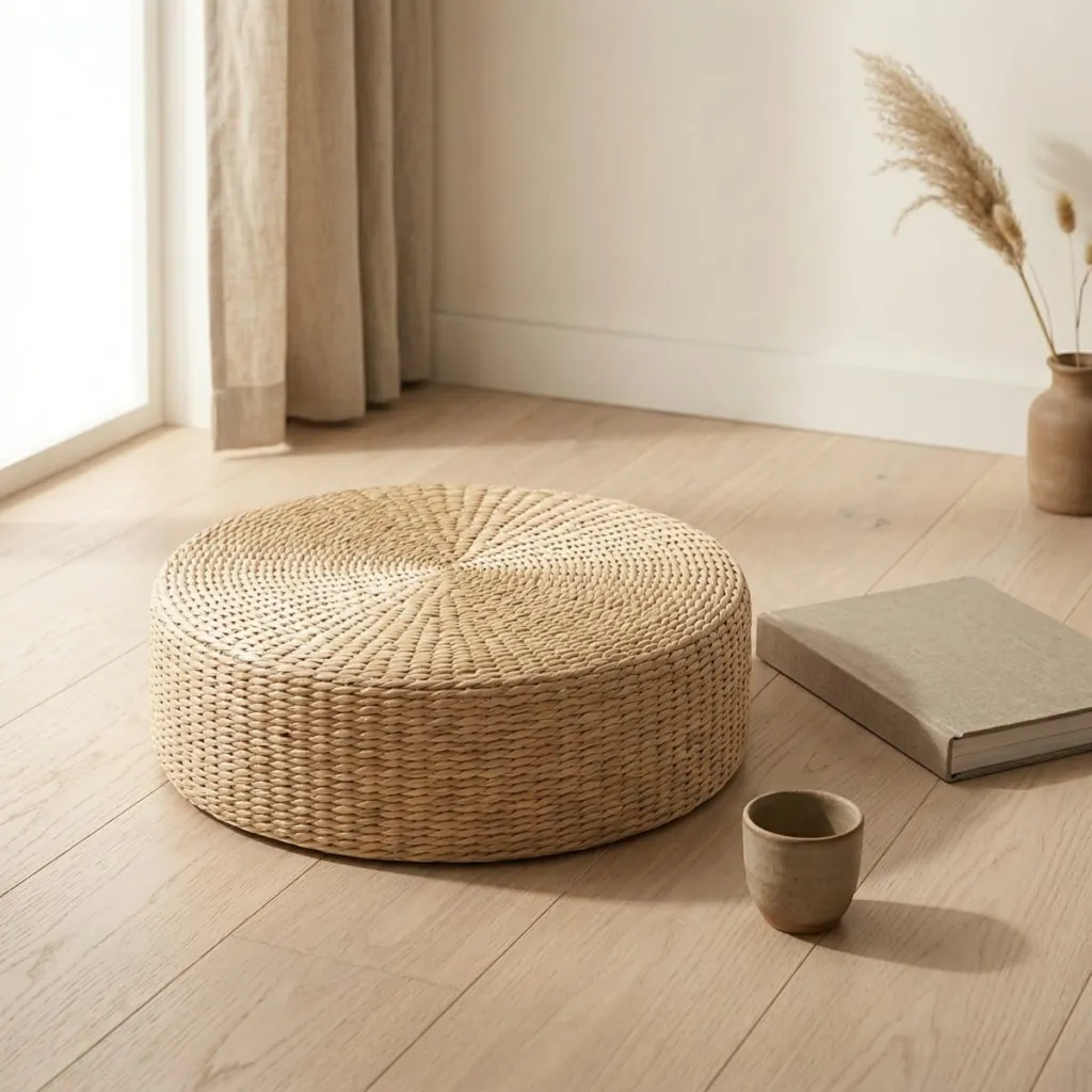 Japandi Floor Pouf in Braided Natural Fiber — where minimalism meets durability