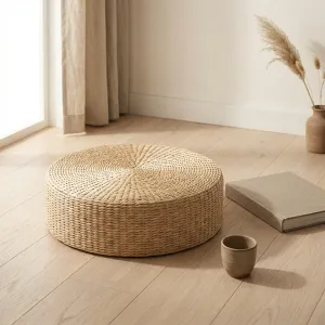Japandi Floor Pouf in Braided Natural Fiber — view 3