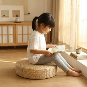 Japandi Floor Pouf in Braided Natural Fiber — view 5