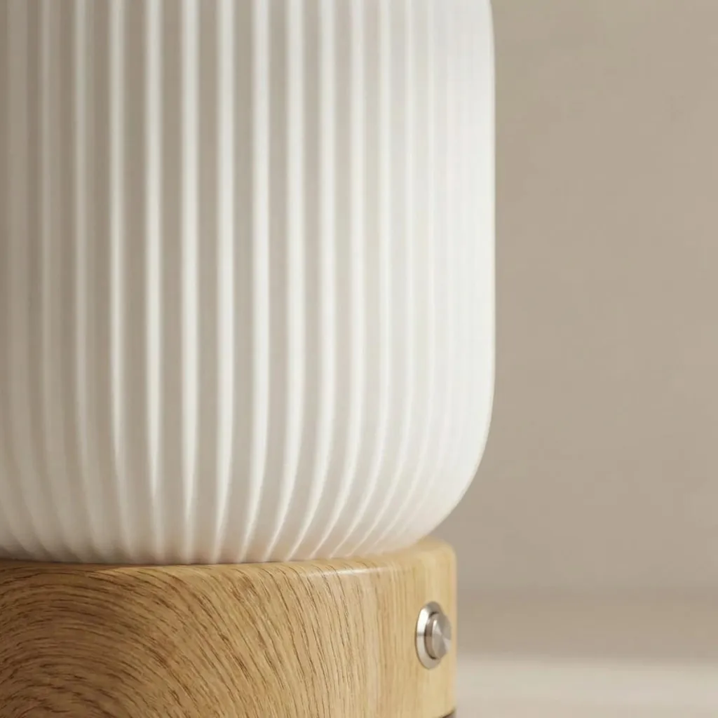 Fluted Rechargeable Japandi Lamp with Wood Base — a piece designed for serenity