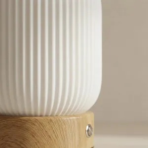 Fluted Rechargeable Japandi Lamp with Wood Base — view 2
