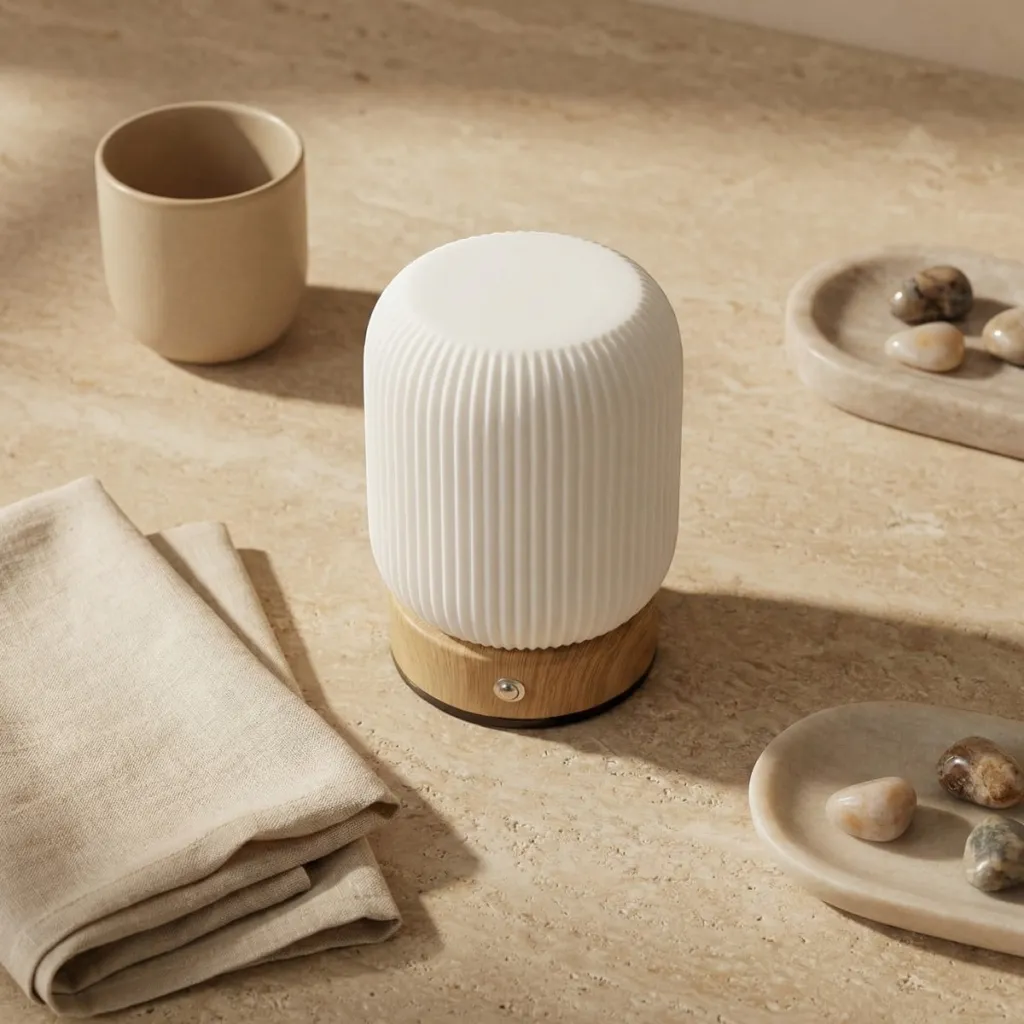 Fluted Rechargeable Japandi Lamp with Wood Base — where minimalism meets durability