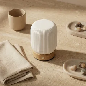 Fluted Rechargeable Japandi Lamp with Wood Base — view 3