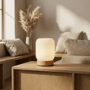 Fluted Rechargeable Japandi Lamp with Wood Base — view 5