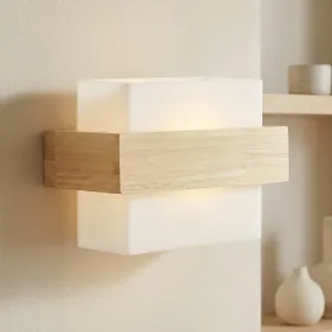 Japandi Wall Sconce in Frosted Glass and Natural Wood — view 1