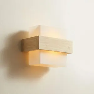 Japandi Wall Sconce in Frosted Glass and Natural Wood — view 2