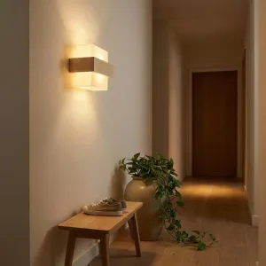 Japandi Wall Sconce in Frosted Glass and Natural Wood — view 4