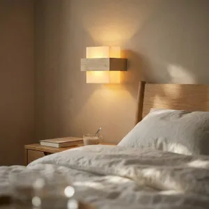 Japandi Wall Sconce in Frosted Glass and Natural Wood — view 5