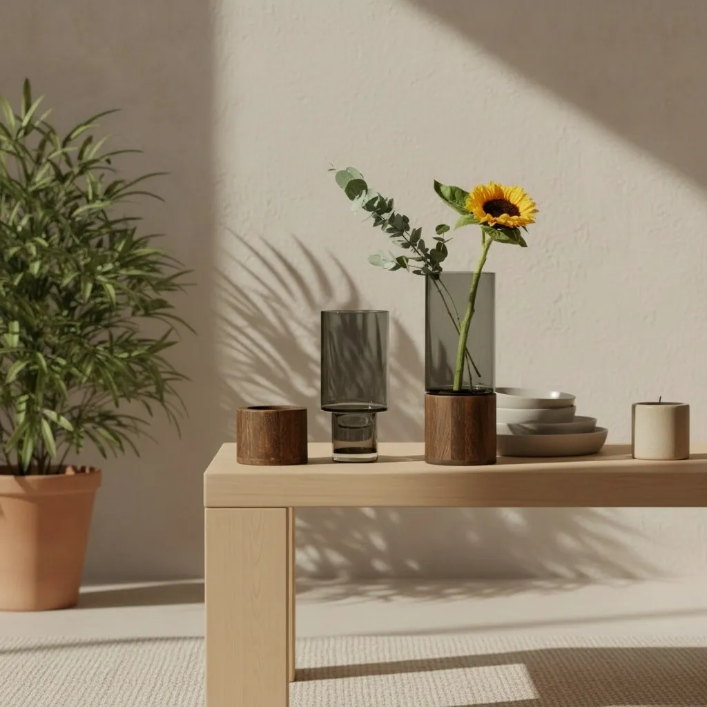 Japandi Glass Vase with Wood-Style Stand — where minimalism meets durability