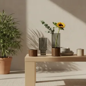 Japandi Glass Vase with Wood-Style Stand — view 3