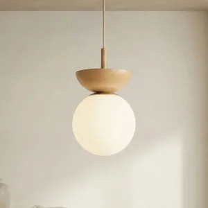 Japandi Glass and Wood Ball Pendant Light — view 1