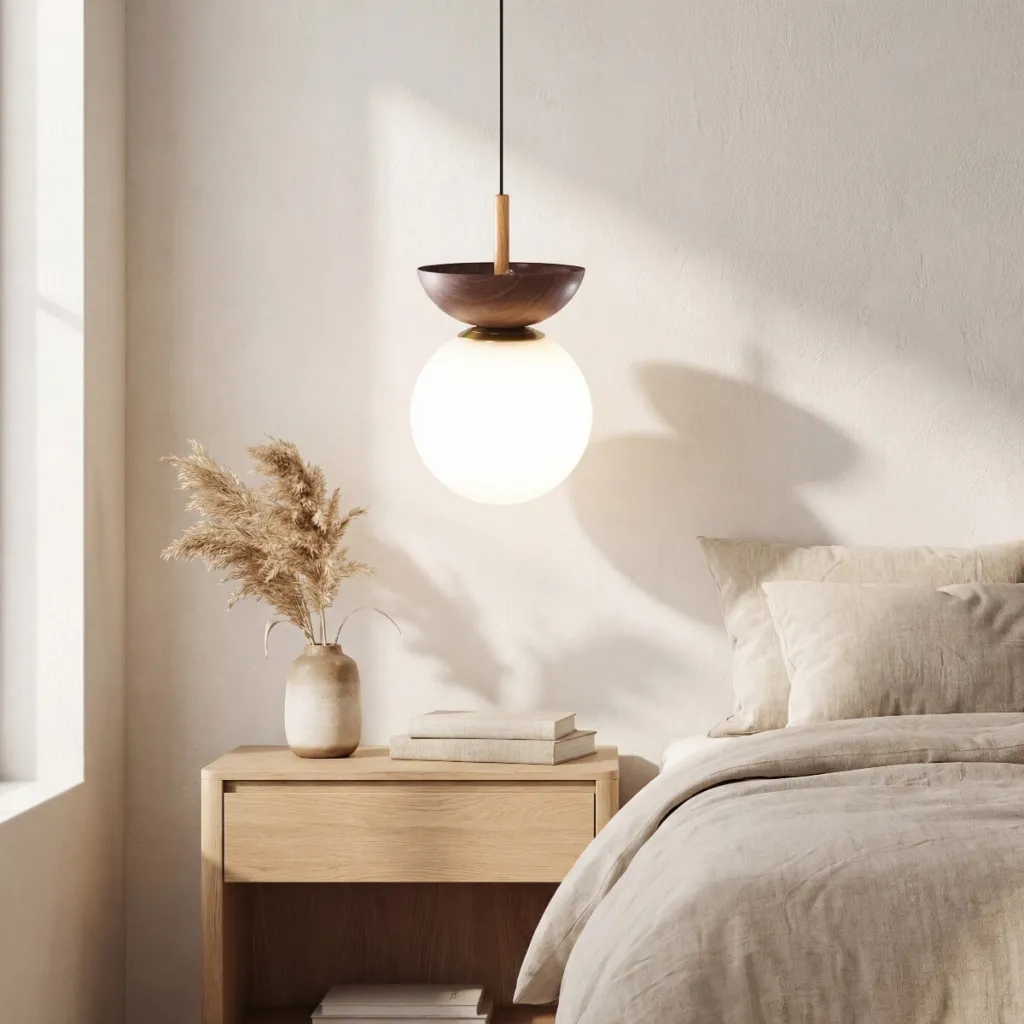 Japandi Glass and Wood Ball Pendant Light — flexible, beautiful styling