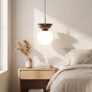 Japandi Glass and Wood Ball Pendant Light — view 4