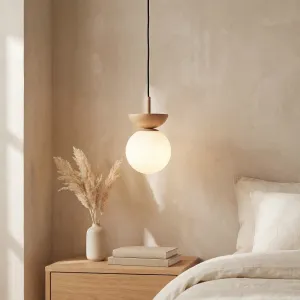 Japandi Glass and Wood Ball Pendant Light — view 5