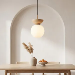 Japandi Glass and Wood Ball Pendant Light — view 6
