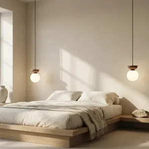 Japandi Glass and Wood Ball Pendant Light — view 7