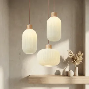 Japandi Glass and Wood Pendant Light — view 3